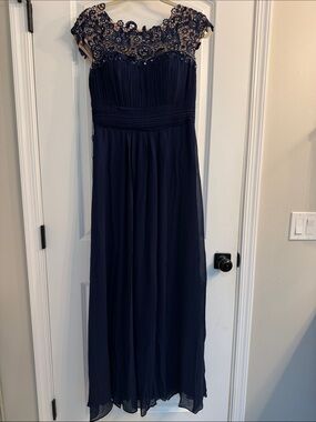 Ever Pretty Navy Blue Embellished Lace Top Maxi Dress